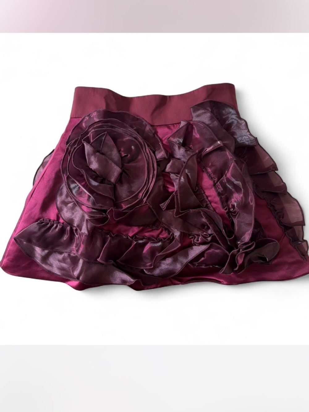 Fashion Nova Burgundy Floral Satin Mini Skirt